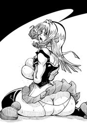 academy_uniform_(bible_black) ass ass_cleavage back bible_black black_legwear bra breasts butt_crack clothing female large_breasts long_hair monochrome open_mouth orgasm panties school school_uniform shiraki_rika shoes skirt sweat uniform