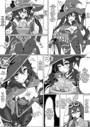 amber_(genshin_impact) english_text female fuzume genshin_impact manga mona_(genshin_impact) mona_megistus mona_no_himitsu mondstadt monochrome out_of_character text teyvat
