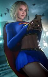 3d alf3d blonde_hair blue_eyes casual dc dc_comics female full_color fully_clothed injustice_2 kara_danvers kara_zor-el no_penetration no_sex solo solo_female supergirl supergirl_(injustice) superman_(series)