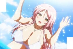 1girls aizawa_momoka areolae big_breasts big_nipples bikini bikini_top breasts busty female honoo_no_haramase_paidol_my_star_gakuen_z huge_breasts large_breasts nipples screenshot stitched t-rex_(animation_studio) third-party_edit voluptuous white_bikini