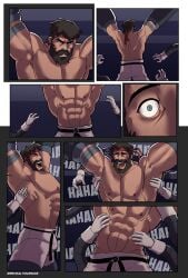 beard blue_eyes bulge capcom closed_eyes hachimaki male_only male_tickling muscular_male red_headband restrained revealyoursins ryu_(street_fighter) sfx solo_male street_fighter tickle_torture tickling tickling_armpits tickling_machine tickling_sides