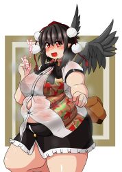 bbw belly_overhang big_belly big_female black_hair blush blush chubby chubby_female embarrassed fat fat_arms fat_ass fat_female fat_fetish fat_girl fat_woman fatty large_female nerizou obese obese_female overweight overweight_female pig plump pork_chop shameimaru_aya tengu thick_thighs tight_clothes tight_clothing tight_fit touhou tubby weight_gain