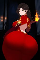 ai_generated big_ass cinder_fall fat_ass fire goldencum34 huge_ass red_dress rwby wide_hips