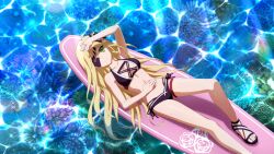 blonde_hair eyepatch feet green_eyes long_hair official_art othinus_(to_aru_majutsu_no_index) pool swimsuit thighs to_aru_majutsu_no_index wet_body