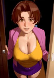 1girls 2024 2d adult adult_female ai_generated big_breasts blackedgens blush breasts brown_eyes brown_hair cleavage close-up clothed clothed_female clothing delia_ketchum_(pokemon) doorway female female_focus female_only high_resolution highres human human_female human_only interested kairuhentai_(ai_style) kairunoburogu_(ai_style) large_breasts light-skinned_female light_skin looking_at_viewer male_pov mature mature_female mature_woman milf mommy mother nintendo nipple_bulge pokemon pov pov_eye_contact realistic_breast_size realistic_proportions single_mom skirt smile smiling smiling_at_viewer solo solo_focus straight_hair sweat thighs very_high_resolution