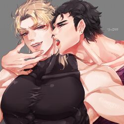 2boys black_hair blonde_hair dio_brando gay joestar_birthmark jojo's_bizarre_adventure jotaro_kujo licking_another's_neck male male/male male_only stardust_crusaders yaoi