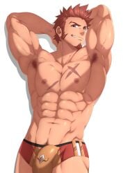 1boy armpit_hair bara beard bulge fate/zero fate_(series) inunekostudio looking_at_viewer male male_nipples male_only male_pubic_hair muscular_male napoleon_bonaparte_(fate) nipples penis_outline underwear