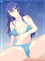 1girls belly belly_button bikini blue_hair breasts brown_eyes date_a_live female female_only itsuka_shiori light-skinned_female sheong_wong thighs