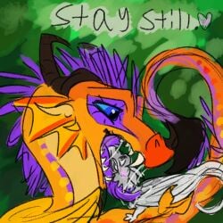 blush bodily_fluids breath dragon duo fangs female feral flickerfangs hybrid icewing_(wof) imminent_vore mythological_creature mythological_scalie mythology nervous open_mouth rainwing_(wof) safe_vore saliva scalie tail_spines teasing teeth tongue venom_(sexysnek) vore wings_of_fire