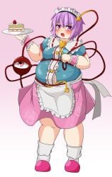 bbw belly_overhang big_belly big_female blush blush cake chubby chubby_female embarrassed fat fat_ass fat_female fat_fetish fat_girl fat_woman fatty large_female maid maid_apron maid_headdress maid_outfit maid_uniform nerizou obese obese_female overweight overweight_female pig pink_hair plump pork_chop satori_komeiji sweat sweatdrop sweating thick_thighs tight_clothes tight_clothing tight_fit touhou tubby weight_gain