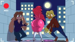 1boy 2girls ass avian birbpan female femboy male pan_(birbpan) public_nudity tagme undressed