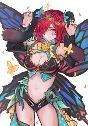 1girls alternate_costume animal_ears ass_visible_through_thighs bare_midriff bare_shoulders bare_thighs breasts bug bunny_ears bunny_girl bunnysuit butterfly cleavage commission cowboy_shot detached_sleeves facial_mark fairy_wings female female_only fire_emblem fire_emblem_heroes flower hair_flower hair_ornament hair_over_one_eye looking_at_viewer midriff nail_polish navel nintendo official_alternate_costume petals plant purple_eyes r123 rabbit_ears rabbit_pose red_hair red_nails skeb_commission solo textless_version thighs thorns triandra_(fire_emblem) triandra_(spring)_(fire_emblem) vines white_background wings