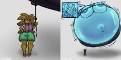 2girls belly_button boom_balloon_flower breasts female huge_breasts ice_shroom_(pvz) inflation jstolpa multiple_girls spherical_inflation sunken_head sunken_limbs