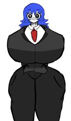 1girls :< alternate_breast_size arms_behind_back bizzarekatze black_eyes black_suit bongbong colored_skin gigantic_breasts huge_breasts lobotomy_corporation looking_at_viewer necktie project_moon red_necktie shirt simple_background solo standing starry_eyes suit thick_thighs white_background white_shirt white_skin