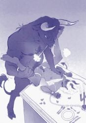 2boys centaur_ea chained_wrists chains devil devil_horns devil_tail gay gay_male male male/male male_penetrated male_penetrating male_penetrating_male minotaur sacrifice size_difference yaoi