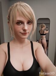 1girls 3d ashley_graham ass ass_in_thong athletic_female big_breasts bikini bikini_bottom bikini_top blender blonde_hair female futase3d light-skinned_female light_skin mirror panties phone resident_evil selfie solo sports_bra sportswear thong thong_panties thong_underwear underwear