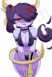 1girls angry big_breasts bikini leviathan_(skullgirls) purple_skin red_eyes sautencrer skullgirls squigly twitter_strip_game_(meme) zombie_girl