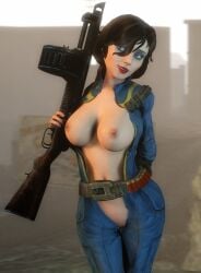 3d belt big_breasts bioshock bioshock_infinite blue_eyes bodysuit breasts breasts_out busty casual cleavage clothing computer deep_cleavage electronics elizabeth_comstock eyeshadow fallout female female_focus female_only firearm flashing flashing_breasts flashing_pussy gun hourglass_figure human jumpsuit lipstick long_hair lordaardvark makeup pale_skin pinup pinup_pose pip-boy ponytail pussy shaved_pussy shotgun standing tagme unzipped unzipped_bodysuit vagina vault_101 vault_suit weapon wide_hips wristwear