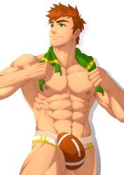 1boy alex_(stardew_valley) bara brown_hair bulge inunekostudio male male_nipples male_only muscular_male nipples penis_outline solo solo_male stardew_valley underwear