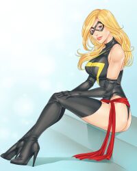 1girls blonde_hair carol_danvers commission female female_only high_heel_boots high_heels human human_only light-skinned_female light_skin linart marvel ms._marvel ms._marvel_(carol_danvers) superheroine tagme