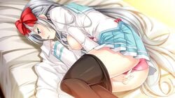 artist_request breasts character_request clothes_sniffing female fingering game_cg nipples panties school_uniform solo source_request tagme