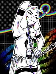 absurd_res anthro asriel_dreemurr asriel_dreemurr_(god_form) bovid caprine caprine_demon collar demon fangs genitals goat goat_demon heart_symbol hi_res horn male male_only mammal markings metal_collar one_eye_closed penis pinup pose rainbow solo tattoo teeth undertale undertale_(series) wink witchtheghost