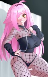 big_breasts black_nails choker curvy fishnet_pantyhose fishnets goth goth_girl hair_over_one_eye highres indie_virtual_youtuber latam_virtual_youtuber light-skinned_female light_skin long_hair looking_at_viewer neneefthy pink_hair qatro smile smiling smiling_at_viewer source_request thong virtual_youtuber vtuber vtuber_es vtuberfanart yellow_eyes