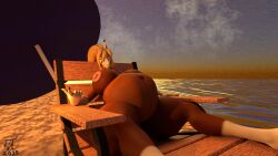 16:9 2025 3d afternoon anthro beach beckoning belly big_belly big_breasts blender_(artwork) breasts chair cloud digital_media_(artwork) dreamworks female furniture gesture hi_res huge_filesize looking_at_viewer lying_in_chair nipples nude on_chair pregnant rain_(cimarron) rayana_rezaque sand sea sitting sitting_on_chair solo spirit:_stallion_of_the_cimarron umbrella water widescreen