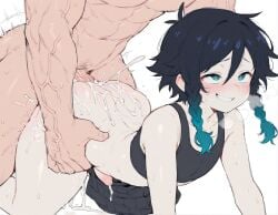 ahe_gao ahegao_face ai_generated anal anal_sex barbatos_(genshin_impact) cum cum_in_ass cum_inside cum_on_ass doggy_style femboy fucked_silly genshin_impact heavy_breathing hoyoverse meupfem mihoyo motion_lines muscular muscular_male otoko_no_ko rough_sex saliva sex sissy size_difference tagme venti_(genshin_impact) very_sweaty yaoi