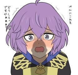 1girls bernadetta_von_varley fire_emblem fire_emblem:_three_houses garreg_mach_monastery_uniform grey_eyes imminent_fellatio looking_at_viewer nintendo penis_awe penis_shadow purple_hair yoshio_hentai