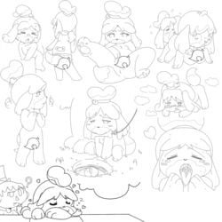 ? animal_crossing anthro bell bloggerman blush bone brother_and_sister censored digby_(animal_crossing) female fur furry heart incest isabelle_(animal_crossing) leaf_censor monochrome nintendo nipples novelty_censor open_mouth opposite_sex_twins siblings sleeping source_request tongue tongue_out twins villager_(animal_crossing) year_request