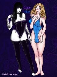 balls bare_feet bare_shoulders big_breasts bigballs bigdick black_footwear black_hair black_outfit blonde blonde_hair blue blue_eyes bondage_outfit boobs breasts character_sheet cleavage clothes clothing dick dominatrix feet female female_only femdom full_body futanari humanoid intersex latex looking_at_viewer medium_hair mistress purple_background purple_eyes sadistic_girl standing swimsuit trans young young_female