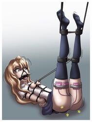 aisaka_taiga arms_behind_back bondage breasts breasts_out female gag gradient_background humite-ubie leg_lift linked_nipples nipple_clamps nipple_pull nipples_to_legs open_mouth open_mouth_gag ring_gag solo toradora! vibrator zeo-nell