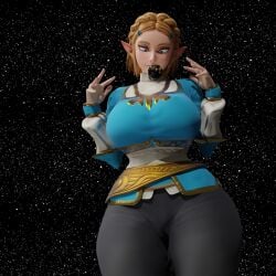 blonde_hair blue_eyes earth elf elf_ears elf_female elf_girl evil_grin giantess goddess huge_ass huge_breasts isquashyou nintendo princess_zelda smile thick thick_ass thick_legs thick_thighs zelda_(breath_of_the_wild)