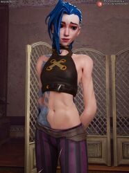 3d arcane belly darkbahamuth fortnite jinx_(league_of_legends) league_of_legends midriff petite sfw small_breasts teenager young younger_female