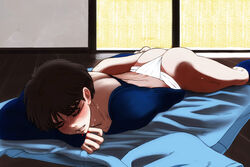 1boy ashitaka ass black_hair male_only masturbation princess_momonoke sleeping solo studio_ghibli sweat tagme underwear undressing