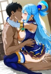 1boy1girl ai_generated aqua_(konosuba) bedroom big_breasts big_penis blue_hair blush breasts closed_eyes cum ejaculation female gintoai happy kono_subarashii_sekai_ni_shukufuku_wo! long_hair nipples open_mouth sex straight thick_thighs tongue_out