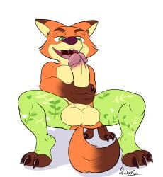 absurd_res anthro balls big_balls big_penis clothed clothing daison_the_fox disney erection feet fluffy fluffy_tail footwear foreskin fur genitals glans green_eyes hi_res hindpaw humanoid_genitalia humanoid_penis male male_only masturbation nick_wilde orange_body orange_fur partially_clothed paws penis socks solo tail thick_thighs zootopia