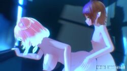 1boy 1girls 3d 3d_animation big_ass big_breasts blue_eyes breasts brown_hair cum_inside facemask female female_on_femboy femdom good_boy green_eyes grinding hand_on_window hands_on_hips kemonomimi kleinvoimond male moaning pink_hair pinned_to_wall pointed_ears praise short_hair shy tagme train_interior video voimond voimond_vhirra vtuber