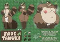 absurd_res anthro asian_clothing ass balls belly big_balls big_belly big_butt big_nipples bottomwear brown_body brown_fur bubble_butt canid canine clothing dirty east_asian_clothing english_text fundoshi fur genitals heart_symbol hi_res huge_balls huge_belly huge_butt huge_nipples hyper hyper_balls hyper_belly hyper_butt hyper_genitalia hyper_nipples jade_(jadetanuki) jadetanuki japanese_clothing loincloth male mammal markings model_sheet morbidly_obese morbidly_obese_anthro musk nipples obese obese_anthro overweight overweight_anthro raccoon_dog skinny slightly_chubby smelly solo striped_markings striped_tail stripes tail tail_markings tanuki text underwear weight_gain