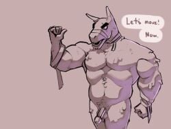 animate_inanimate anthro bandage bodily_fluids camelid command epic_games flexing fortnite genital_fluids hi_res living_pinata llama lt._john_llama male mammal marchar muscular muscular_male pinata precum solo