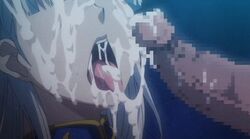 animated bukkake censored cum cum_in_mouth cum_on_face cum_string facial female hair pandra penis saliva shirley_(shiro)_white silver_hair solo_focus sweat tongue