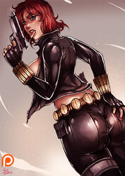 1girls ass ass_grab avengers big_ass black_widow_(marvel) bodysuit breasts breasts_out bubble_ass dat_ass female female_only fingerless_gloves fit fit_female gun human human_only jacket kachima large_breasts licking licking_gun light-skinned_female light_skin lips lipstick makeup marvel marvel_comics nail_polish natasha_romanoff open_clothes pawg red_hair red_lips red_lipstick redhead round_ass s.h.i.e.l.d. secret_agent shiny_suit showing_off sideboob solo spy superheroine thick tight_clothing tongue tongue_out unzipped unzipped_bodysuit voluptuous weapon