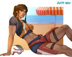 abs blizzard_entertainment buffy_maris dark-skinned_female dark_hair dark_skin female fit_female lifeguard muscle_mommy muscles muscular muscular_female overwatch pharah pharah-best-girl summer