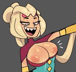 blonde_hair brawl_stars breasts charlie_(brawl_stars) jaylin looking_at_viewer showing_breasts smile supercell