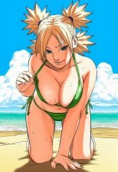 1girls accurate_art_style ai_generated ass bare_ass beach bent_over bikini bikini_bottom bikini_pull bikini_top blonde_hair blush breasts cleavage curvaceous curvy curvy_body curvy_female curvy_figure exposed_ass female female_only from_behind front_view green_eyes kneeling light-skinned_female light_skin looking_at_viewer manga_style masashi_kishimoto_style mooning naruto naruto_(series) naruto_shippuden oppai outdoors pale-skinned_female pale_skin ponytail presenting_ass pulled_by_self pussy quad_tails seaside solo solo_focus teal_eyes temari thighs twintails undressing viewed_from_below voluptuous voluptuous_female white_skin ㅇㅇ