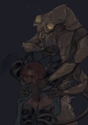 cuntboy drooling fantasy from_behind gag insect_humanoid insectoid intersex knight knight_armor knight_on_monster monster monsterfucker mostly_clothed no_ai red_hair standing standing_sex teratophilia transmasc