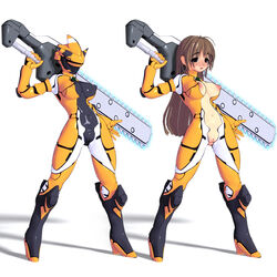 breasts chainsaw female female_only nipples phantasy_star phantasy_star_online pussy sega skin_tight