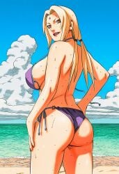 1girls accurate_art_style ai_generated beach bikini blonde_hair breast_focus breasts breasts_out brown_eyes bust busty clothing exposed_breasts female female_focus female_only flashing flashing_breasts high_resolution large_breasts lipstick long_hair makeup manga_style masashi_kishimoto_style mature_female nail_polish naruto naruto_(series) naruto_shippuden oppai outdoors pinup presenting presenting_ass rear_view sagging_breasts seaside showing_breasts sitting solo solo_focus teasing topless tsunade twintails uncensored untied_bikini upper_body voluptuous ㅇㅇ