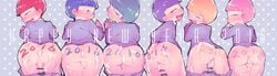 2016 6+boys anal anus ass blonde_hair blue_background blue_hair blush body_writing bowl_cut cum cum_in_ass cumdrip drooling gaping green_hair happy_new_year lineup looking_at_viewer male_only matsuno_choromatsu matsuno_ichimatsu matsuno_jyushimatsu matsuno_karamatsu matsuno_osomatsu matsuno_todomatsu multiple_boys naughty_face osomatsu-kun osomatsu-san pants_down penis pink_hair polka_dot_background pov purple_hair red_hair saliva sextuplets simple_background tears yaoi